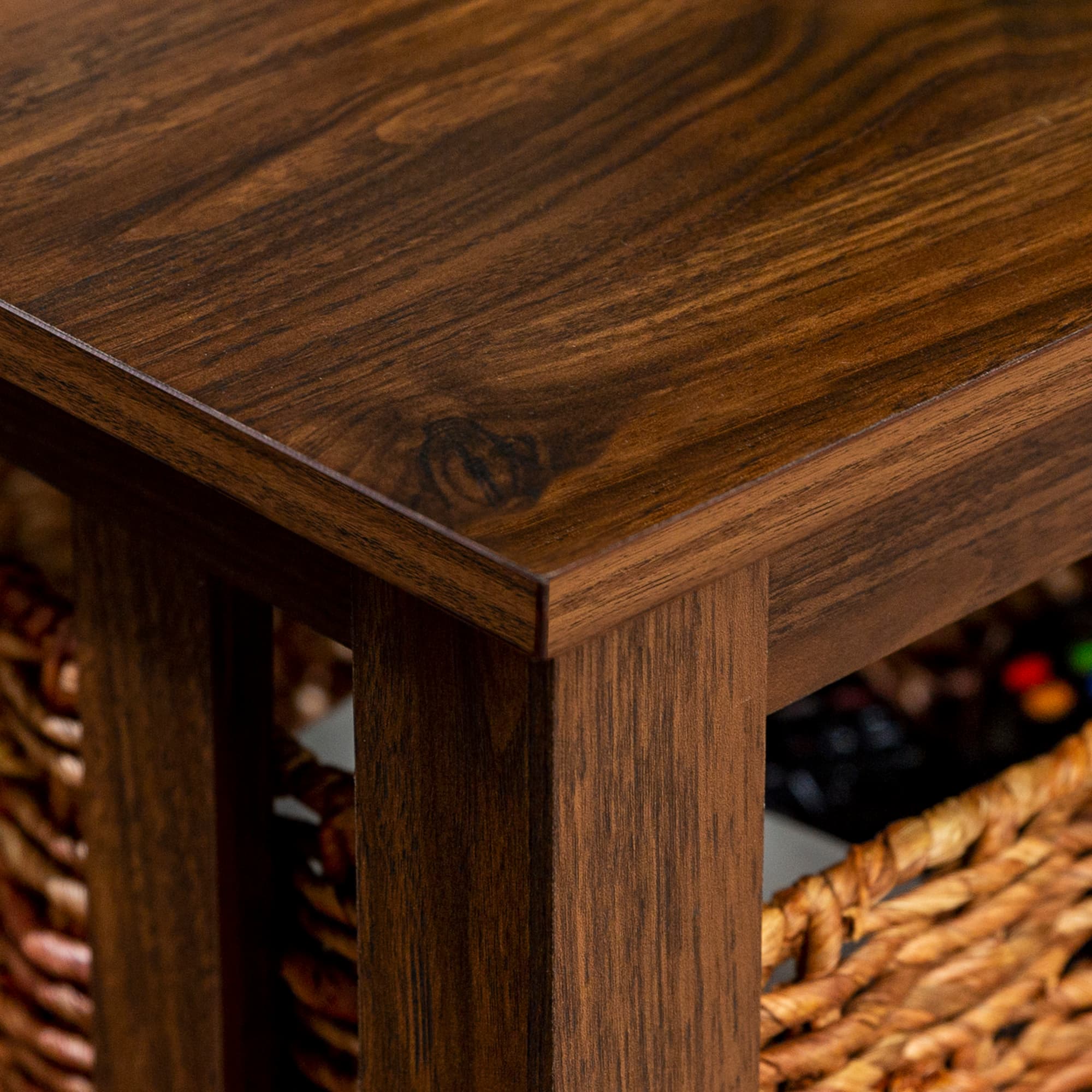 Walker Edison 40" Dark Walnut Mission Storage Coffee Table with Baskets